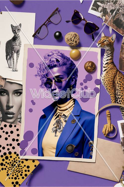时尚的紫色和蓝色主题拼贴画
