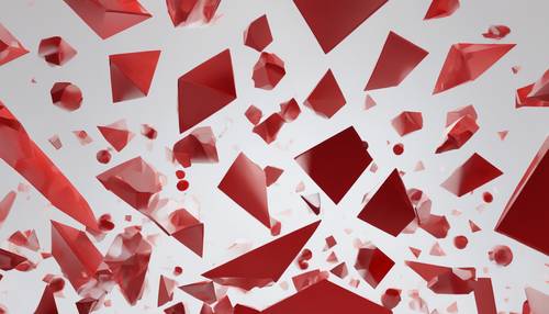 Sepotong abstrak dari susunan bentuk geometris merah yang melayang di kehampaan putih.