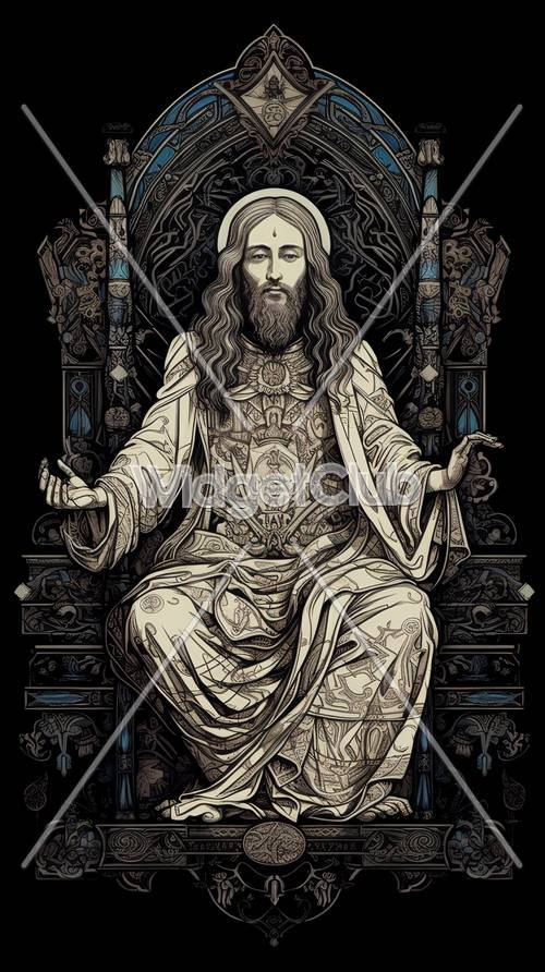 Mystical Bearded Man Sitting in Ornate Art Style