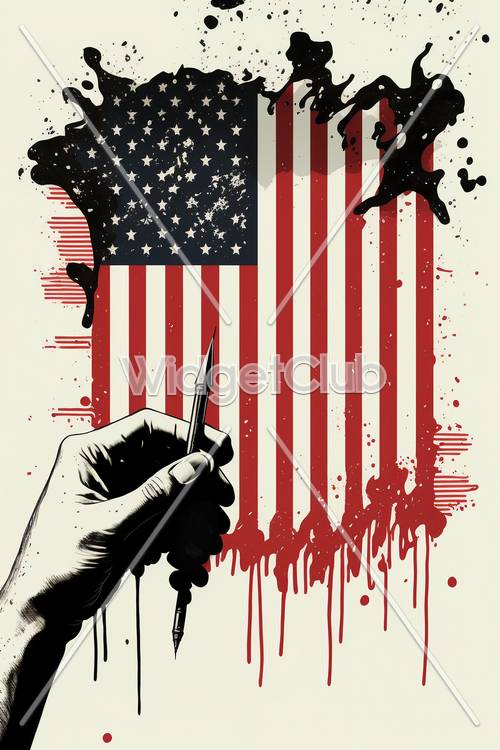Amerikan Bayrağı ve Boya Fırçası Damlayan Sanat