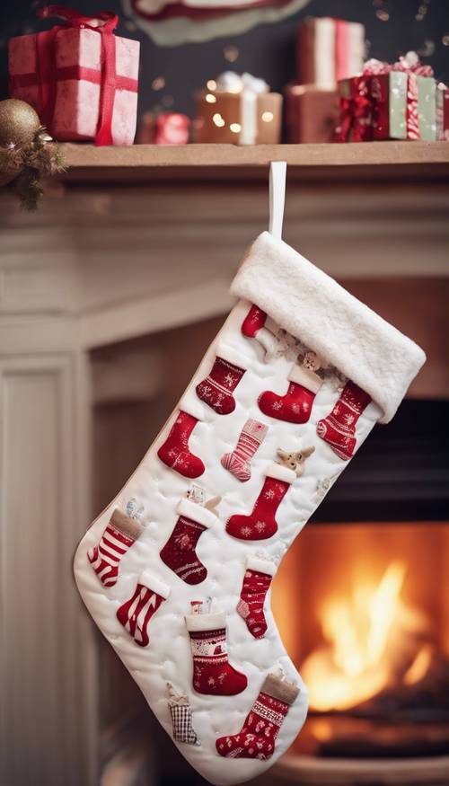 A sweet composition of kawaii inspired Christmas stockings hung in a row each carrying a unique design.