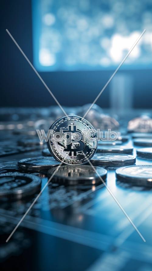 Blue and Silver Crypto Coins Shine