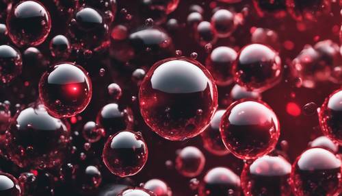 Une illustration harmonieuse de bulles sombres avec des notes de rouge profond qui brillent à l&#39;intérieur.