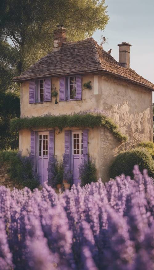 Una encantadora casa de campo francesa rodeada de campos de lavanda.