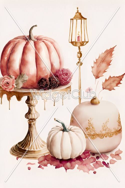 Elegância de outono com abóboras e velas