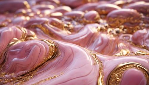 Một sự tái hiện mang tính nghệ thuật của đá cẩm thạch màu hồng, được trang trí bằng những dòng sông vàng chảy.