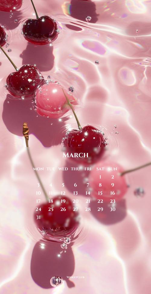 Cherry and Bubbles March Calendar