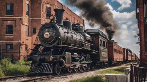 Величественный вид на Институт паровой железной дороги в Овоссо, штат Мичиган, в напряженный день.