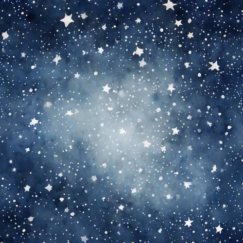 淡淡的白色星星在午夜蓝色水彩画上闪烁