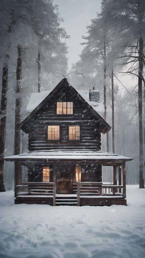 A wintry scene of a cabin covered in snow, with 'Find tranquility in solitude' written in smoke emerging from the chimney.