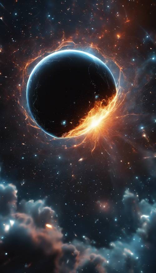 Un grand trou noir absorbant une étoile proche et émettant de puissants jets de plasma.