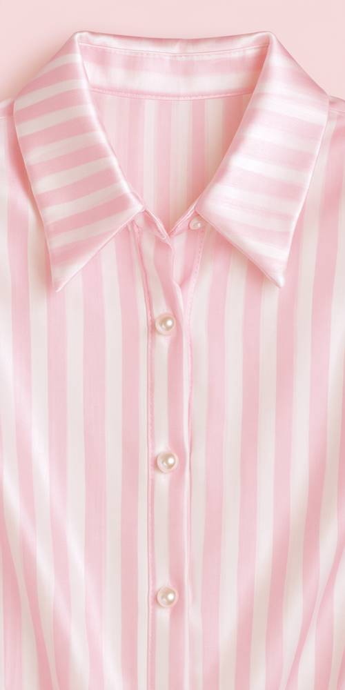 เสื้อเชิ้ตลายทางสีชมพูขาวประดับไข่มุก