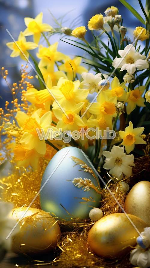 Flores de primavera y huevos de Pascua