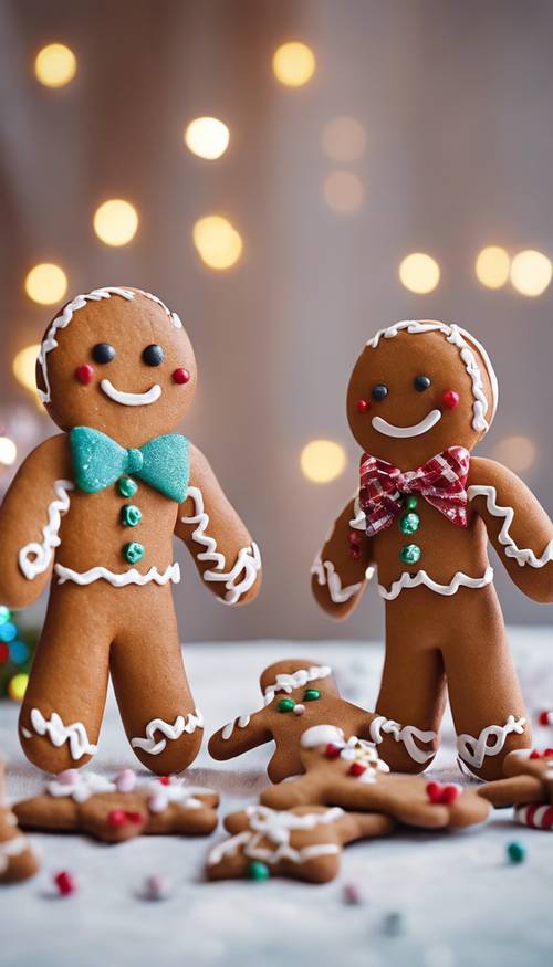 A festive image of cute kawaii-inspired gingerbread men holding a spreading Christmas cheer banner. Валлпапер [a9ab9731aa984e3b8884]