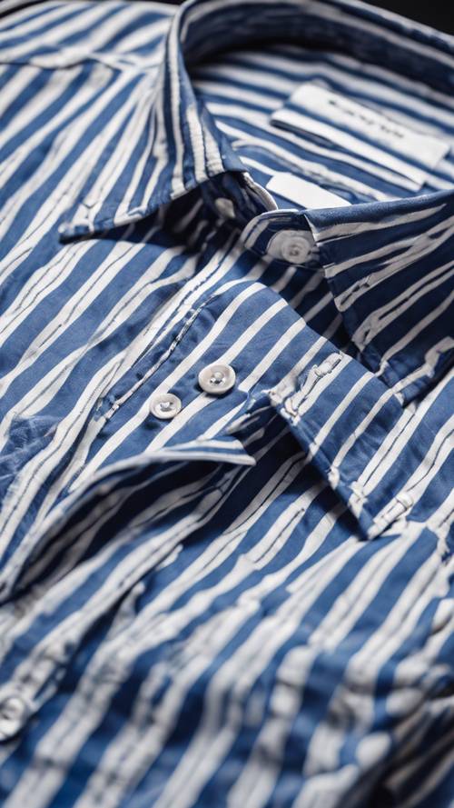 厚い青と白のストライプが入ったカジュアルな男性用シャツ　