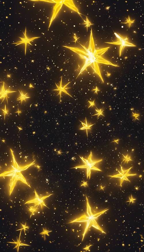 A vivid, yellow galaxy twinkling with various sized stars.