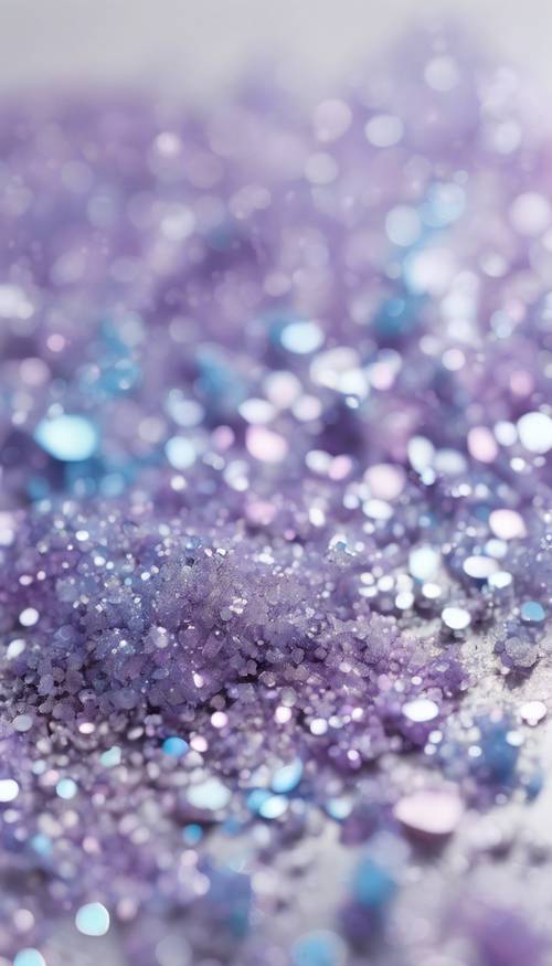 A close-up of pastel blue and purple glitter sprinkled on a white surface.