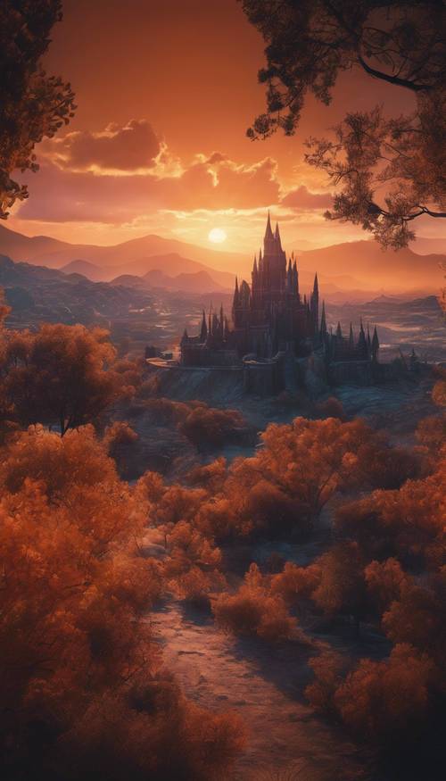 A fantasy world set in a twilight with an orange aura