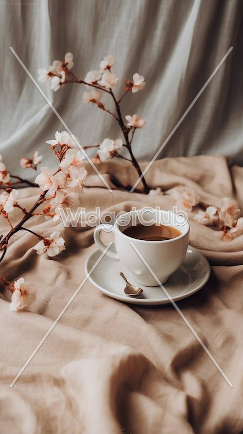 Wygodna filiżanka kawy z kwiatami