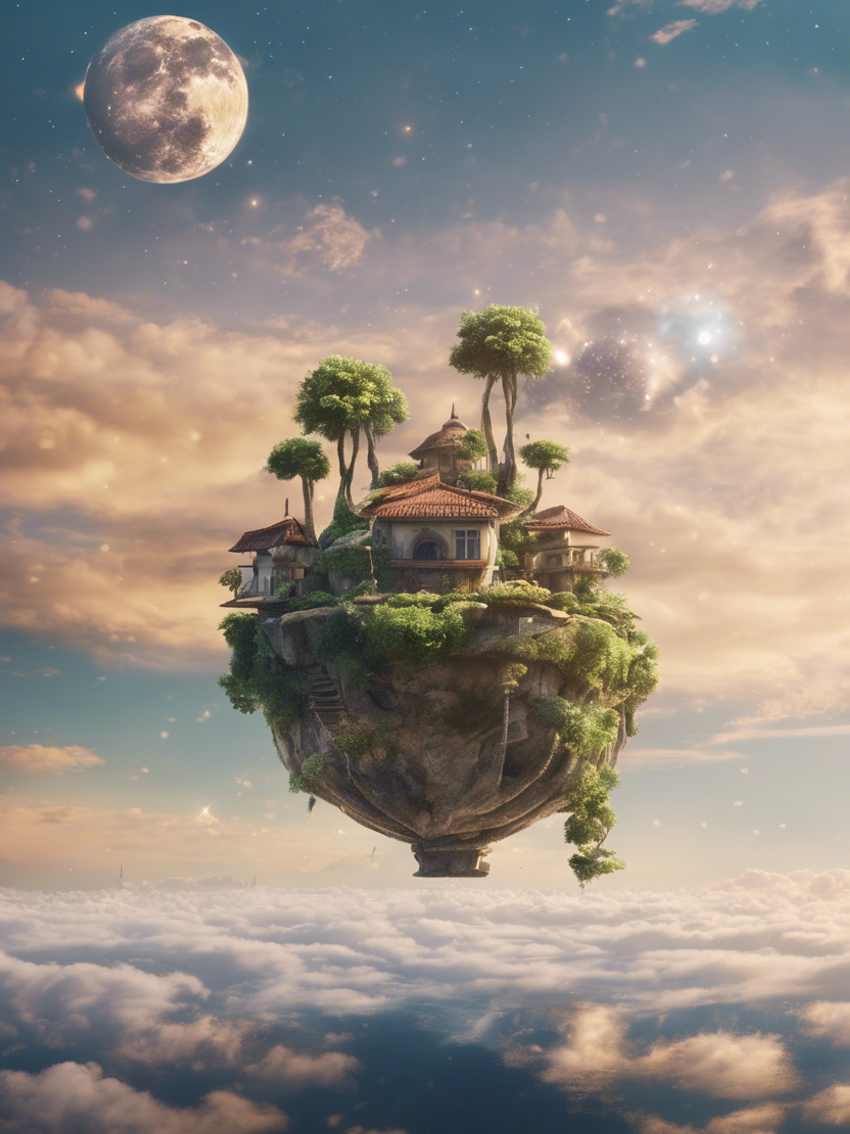 A magical realist setting with floating islands in the sky, each bearing a Scorpio emblem.壁紙[8040300e27d3401c862e]