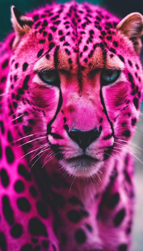 An ultramodern interpretation of a hot pink cheetah, remarkable for the contrast of its vibrant spots, resting casually in the city zoo. Tapet [f4706f4eb4e146f3962c]