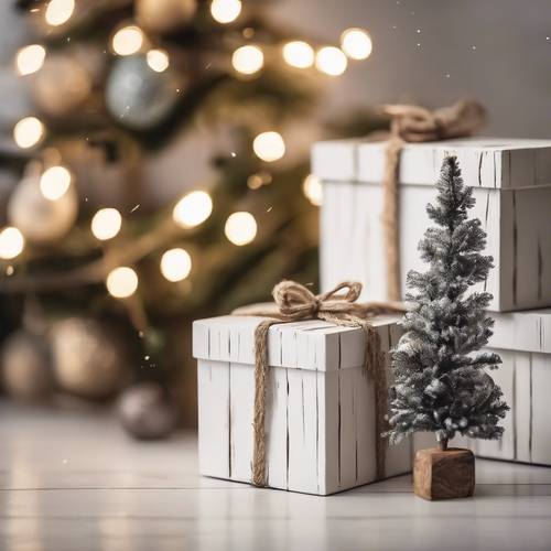 Des caisses en bois blanches pour un sapin de Noël rustique et minimaliste