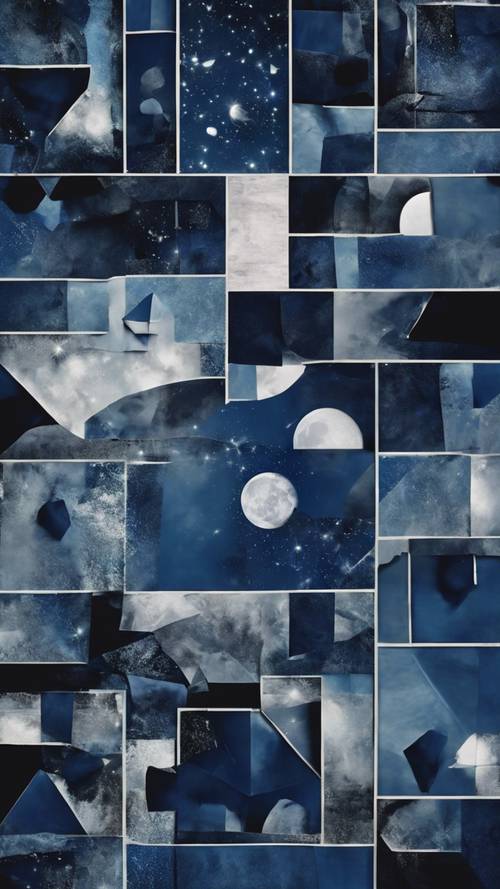 A dark blue collage with elements of cubism under the moonlight. Tapeta [f72f401862c443a5930f]