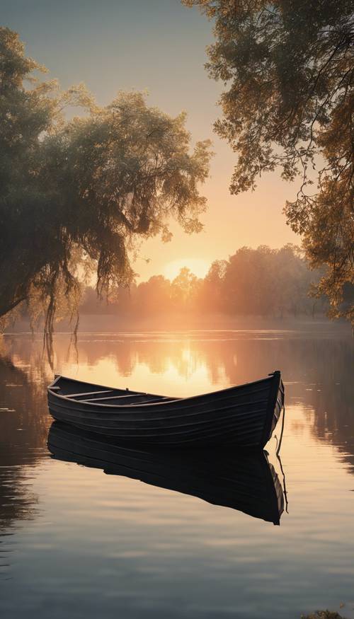 寧靜的湖面上，柔和的日出。