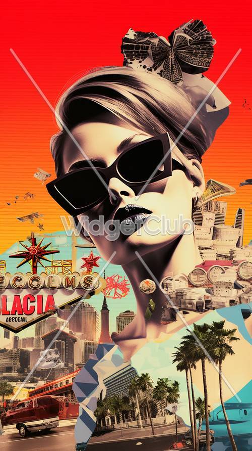 Stylish Vintage Sunglasses and City Collage Art
