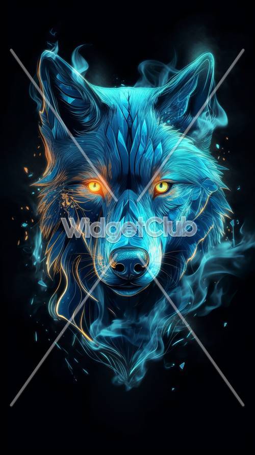 Мистический синий огненный волк