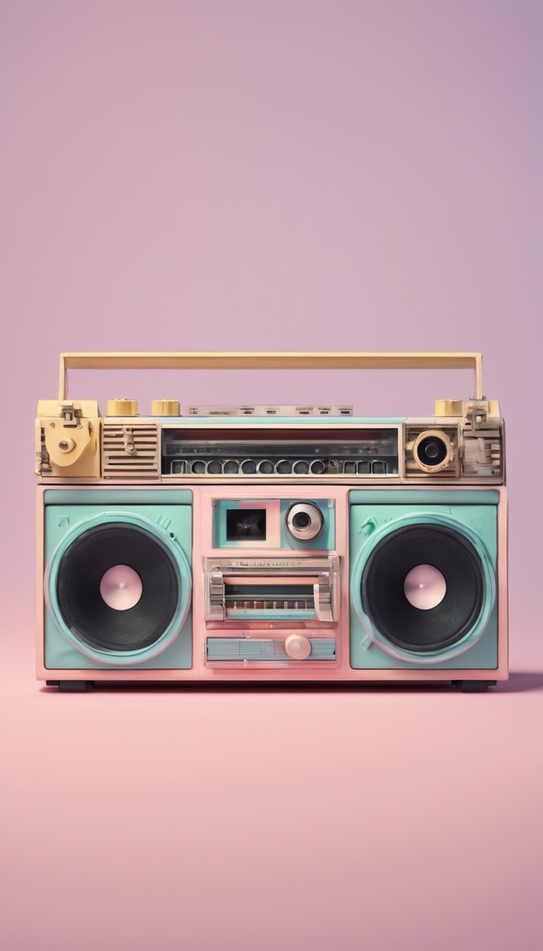 A pastel colored 80s style boombox with large analog buttons. Тапет[cfd686c52c7e4c1695c2]