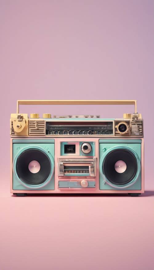 A pastel colored 80s style boombox with large analog buttons. Tapeta [cfd686c52c7e4c1695c2]