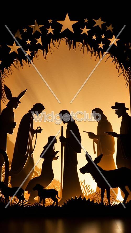 Starlit Nativity Scene with Silhouettes