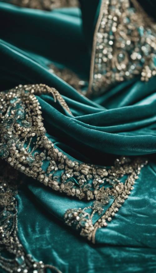 An opulent, smooth, teal-colored velvet fabric draped elegantly.