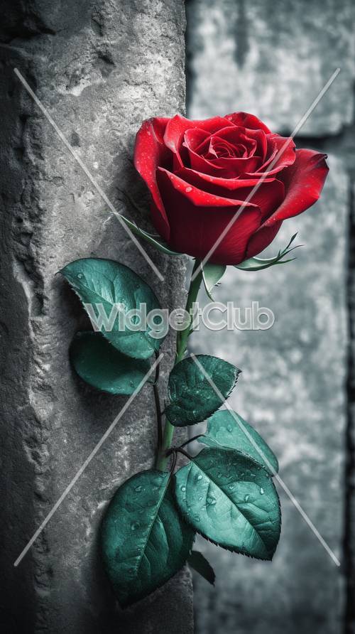 Rote Rose auf grauem Stein