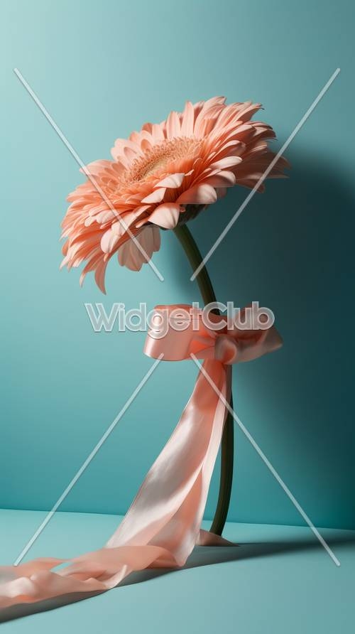 Peach Flower with Elegant Ribbon کاغذ دیواری[2c78f24de07c4c02b701]