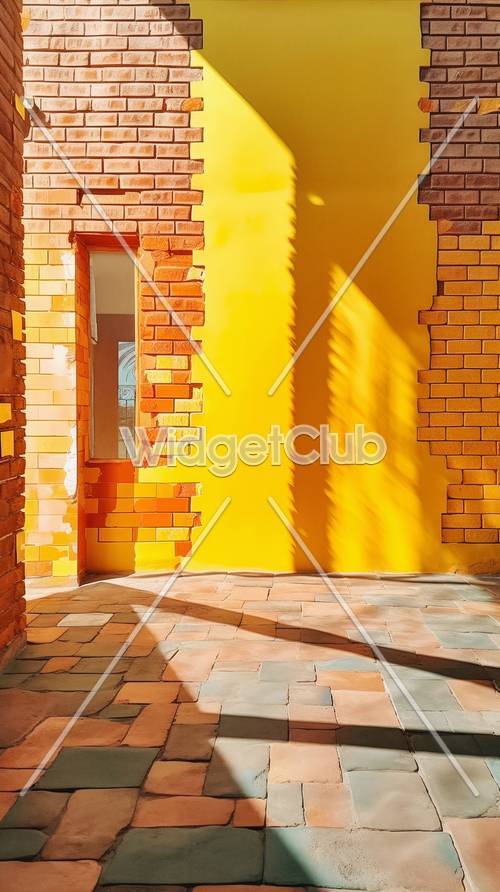 Parede de tijolos laranja ensolarada com sombras