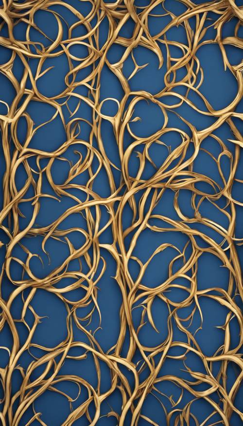 A seamless pattern of intertwined blue and gold vines Tapet [ae90d07216f94010814d]