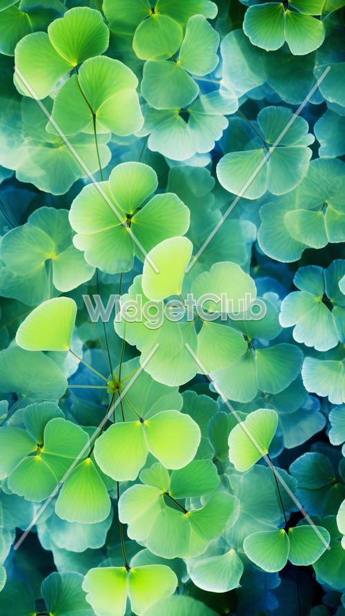 美しい緑の葉っぱが描かれた自然柄壁紙