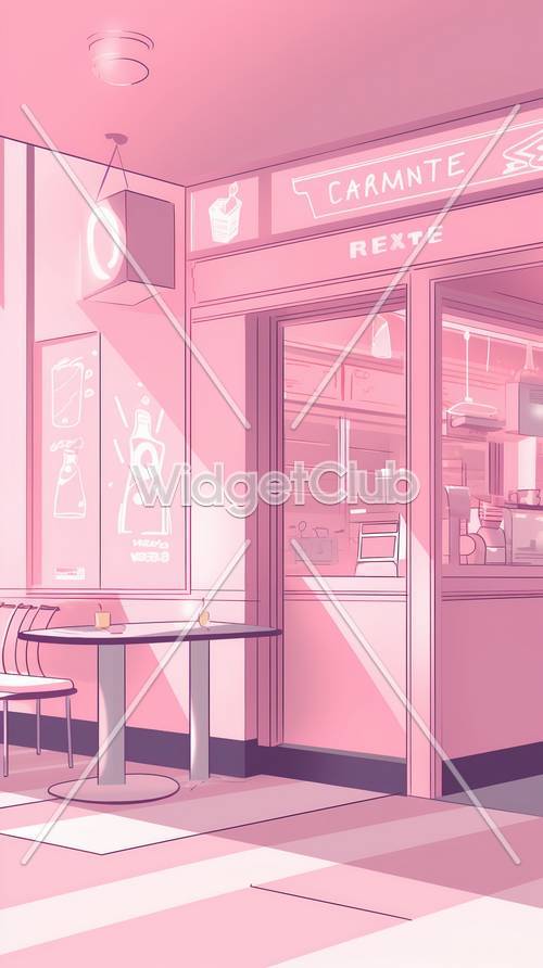 可愛いピンクカフェの景色 - 壁紙テーマ