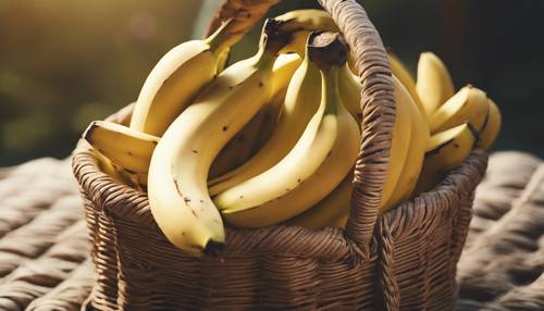 Une affiche de style années 1930 représentant des bananes fraîches dans un panier tressé.