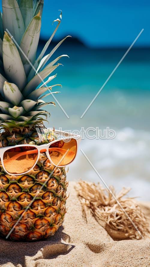 Sonnenbrille und Ananas am Meer