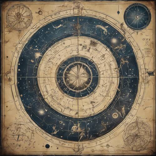 Vintage mapa gwiazd z konstelacjami przedstawionymi jako mityczne stworzenia.