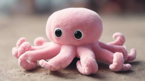 Mainan mewah gurita kawaii berwarna merah muda pastel.