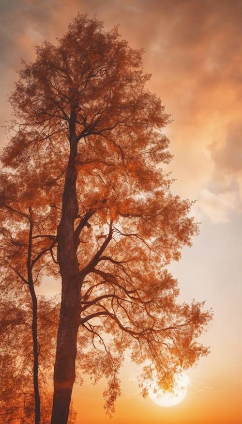 Gökyüzünde turuncu kamuflaj deseninin tonları ile pitoresk bir gün batımı.