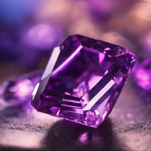 Close-up of an amethyst gemstone, sparkling in deep purples and blues.