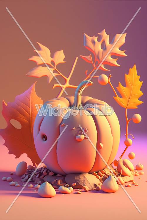 Autumn Pumpkin and Colorful Leaves Design