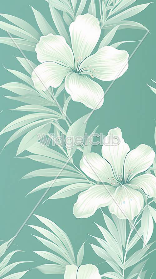 上品な白い花がやわらかな緑の背景にある壁紙