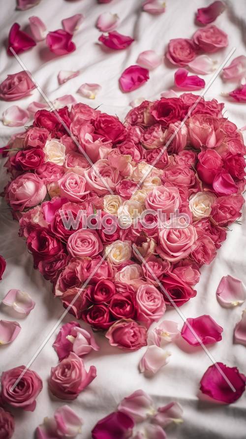 Diseño de rosas rosadas en forma de corazón