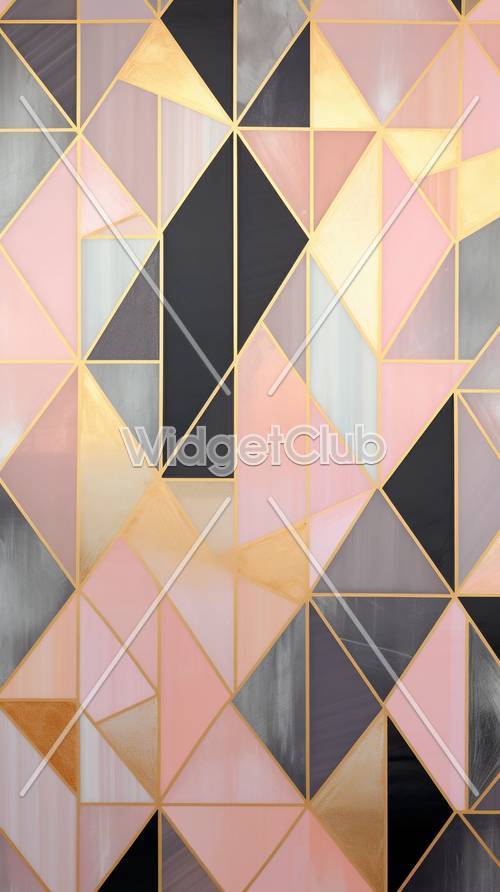 Formas geométricas en colores dorado y rosa.